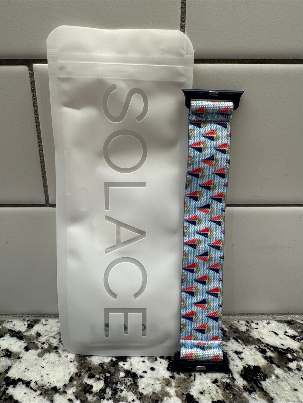 Solace Blue Sailboat Print Watch Band Size M-Fits Apple Watch 38/40/41/42